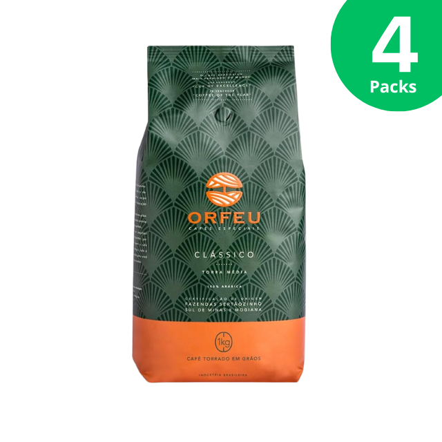 4 Packs Orfeu Classic Coffee Beans - 4 x 1KG (35.27 oz)- 100% Arabica - Brazilian Arabica Coffee