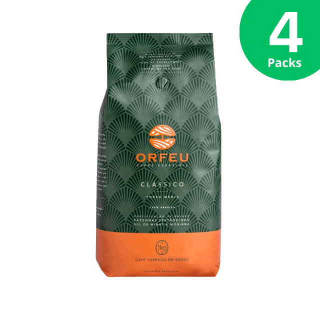 4 Packs Orfeu Classic Coffee Beans - 4 x 1KG (35.27 oz)- 100% Arabica - Brazilian Arabica Coffee