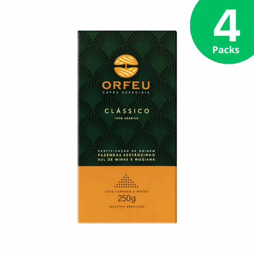 4 Packs Orfeu Classic Roasted and Ground Coffee 4 x 250g (8.82 oz) - 100% Arabica | Brazilian Arabica Coffee