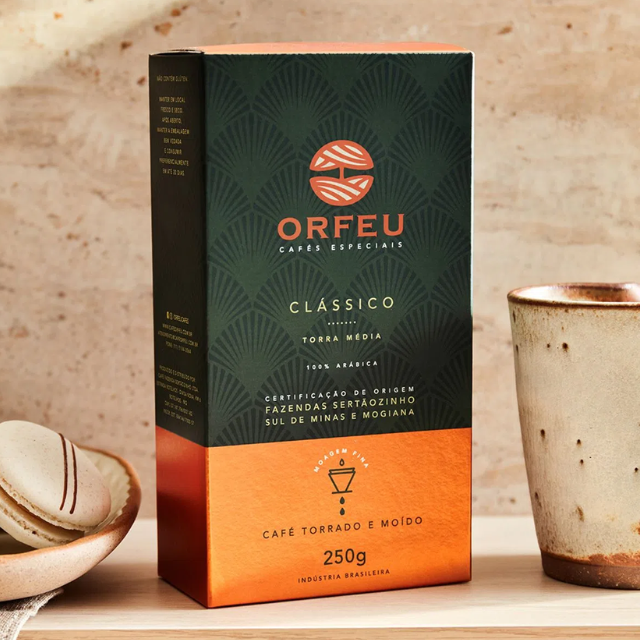 ORFEU Café torréfié et moulu classique 250g - 100% Arábica - Café Arabica brésilien