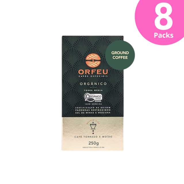 8-Pack Orfeu Organic Ground Coffee - 8 x 250g (8.8 oz) Brazilian Arabica Coffee