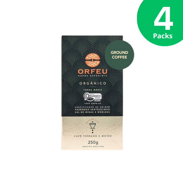 Paquete de 4 cafés molidos orgánicos Orfeu : 4 x 250 g (8,8 oz) de café arábico brasileño