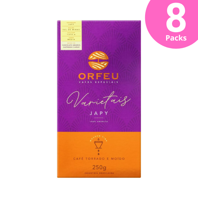 Orfeu Varietais Japy Roast and Ground Coffee - 100% Arabica, Sul de Minas, 250g (8.8 oz) - Notes of Dark Chocolate, Hazelnut, and Walnut