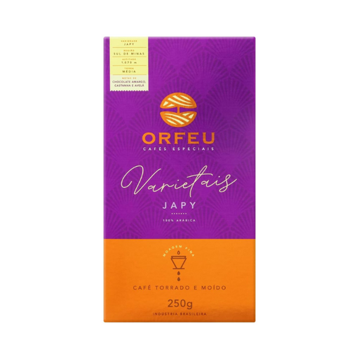 Orfeu Varietais Japy Roast and Ground Coffee - 100% Arabica, Sul de Minas, 250g (8.8 oz) - Notes of Dark Chocolate, Hazelnut, and Walnut