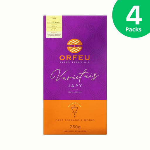 Orfeu Varietais Japy Roast and Ground Coffee - 100% Arabica, Sul de Minas, 250g (8.8 oz) - Notes of Dark Chocolate, Hazelnut, and Walnut