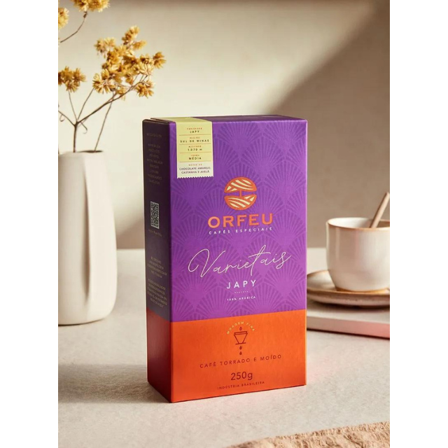 Orfeu Varietais Japy Roast and Ground Coffee - 100% Arabica, Sul de Minas, 250g (8.8 oz) - Notes of Dark Chocolate, Hazelnut, and Walnut