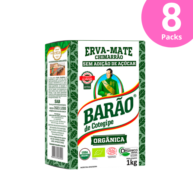 8 paquets de Yerba Mate biologique Barão de Cotegipe - Scellé sous vide - 8 x 1 kg (35,3 oz)