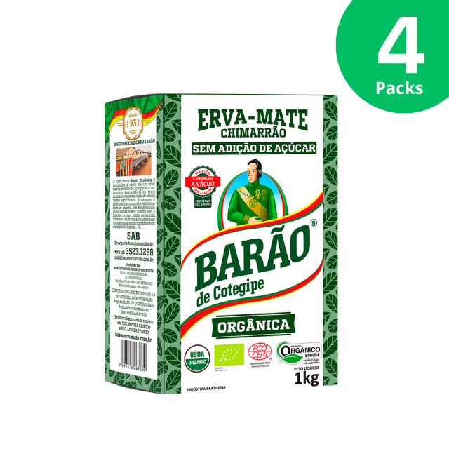 4 paquets de Yerba Mate biologique Barão de Cotegipe - Scellé sous vide - 4 x 1 kg (35,3 oz)