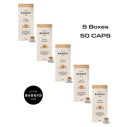 Pack of 5 BAGGIO Nespresso Capsules Aromas Caramelo - Box 10 Capsules (50 caps) MKPBR - Brazilian Brands Worldwide