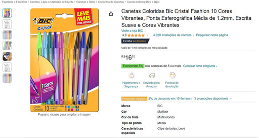 Personal Shopper | Buy from Brazil -Bic Cristal Pen Kit - 5 units (DDP) MKPBR - Brazilian Brands Worldwide