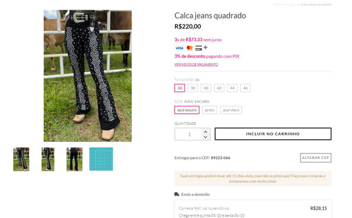 Personal Shopper | Buy from Brazil -Calça jeans quadrado - 1 ITEM - (DDP) MKPBR - Brazilian Brands Worldwide