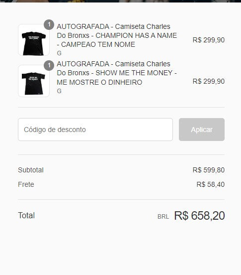 Personal Shopper | Buy from Brazil -Camiseta Charles Do Bronxs Autografada - 2 items (DDP) MKPBR - Brazilian Brands Worldwide