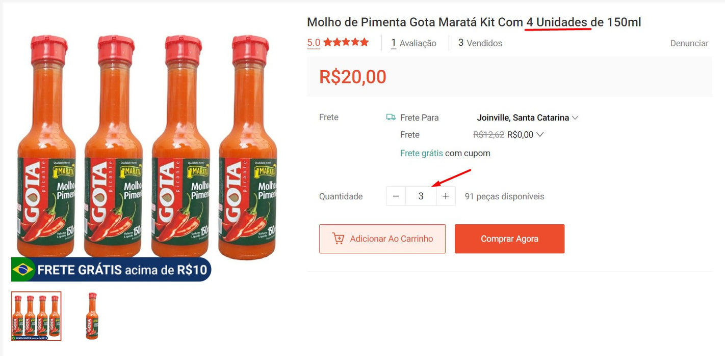 Personal Shopper | Buy from Brazil - Molho De Pimenta Picante Gota Frasco 150ml - kit com 4 Unidades = 3 kits (DDP) MKPBR - Brazilian Brands Worldwide