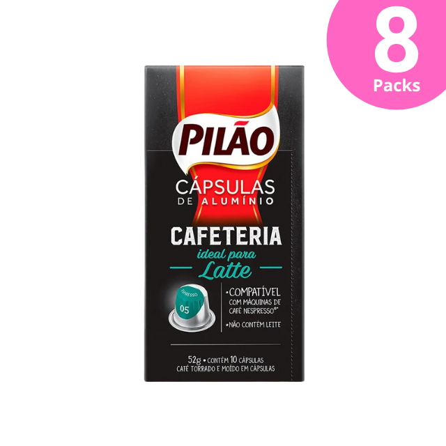 Paquete de 8 cápsulas de café de la cafetería Pilão - Aluminio - 8 x 52 g/1,83 oz 10 cápsulas - Compatible con Nespresso®