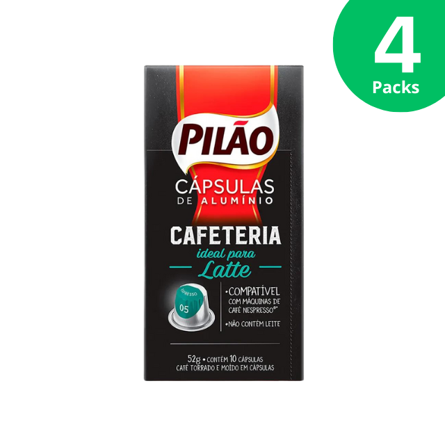 4 Packs Pilão Cafeteria Coffee Capsules - Aluminum - 4 x 52g/1.83oz 10 caps - Nespresso® Compatible