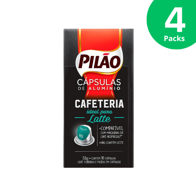 Pacote com 4 Cápsulas de Café Pilão Cafeteria - Alumínio - 4 x 52g/1.83oz 10 cápsulas - Compatível com Nespresso®