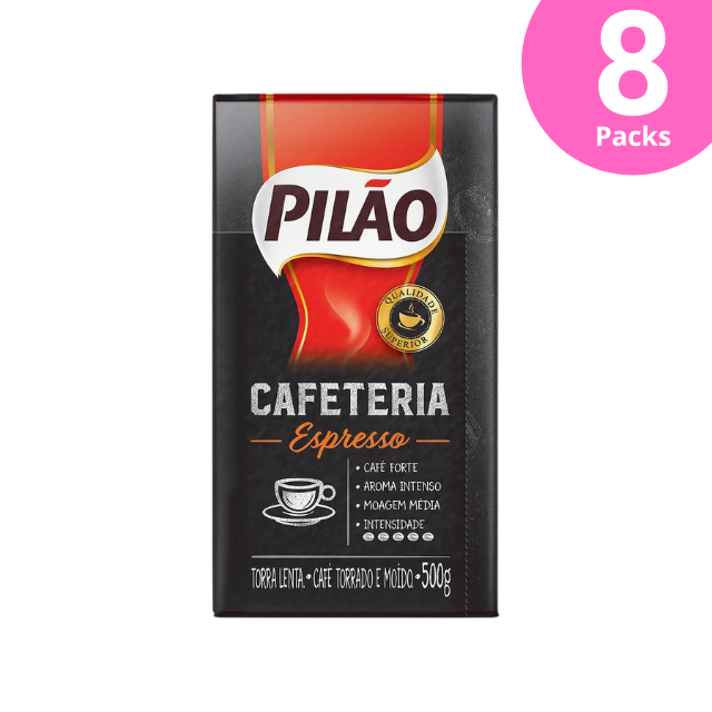 8 Packs Pilão Cafeteria Espresso Ground Coffee - 8 x 500g (17.6 oz)