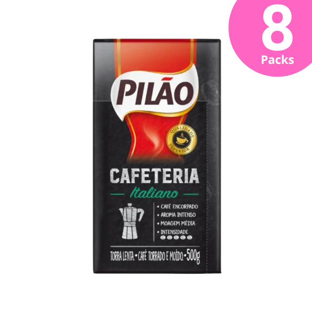 8er-Pack Pilão Cafeteria Italiano gemahlener Kaffee – 8 x 500 g (17,6 oz)