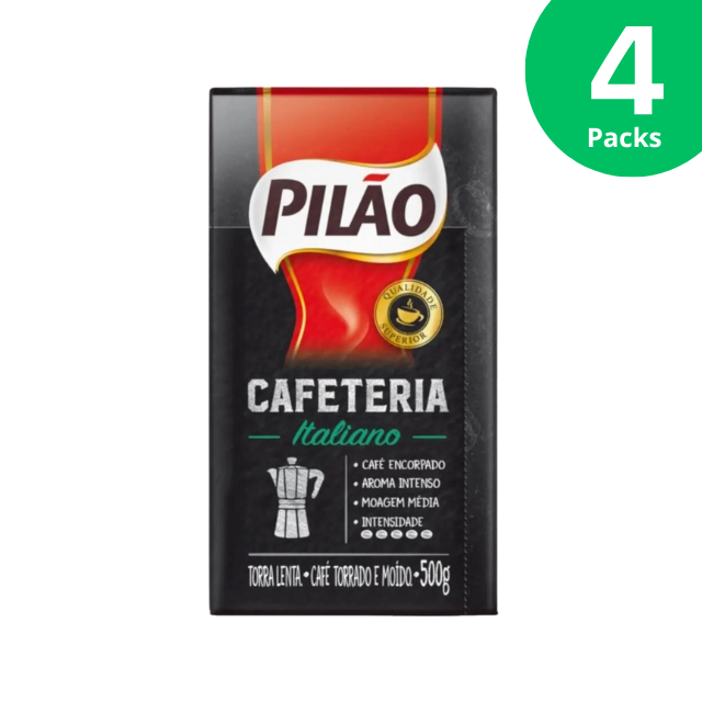 4 balení Pilão Cafeteria Italiano Mletá káva – 4 x 500 g (17,6 oz)