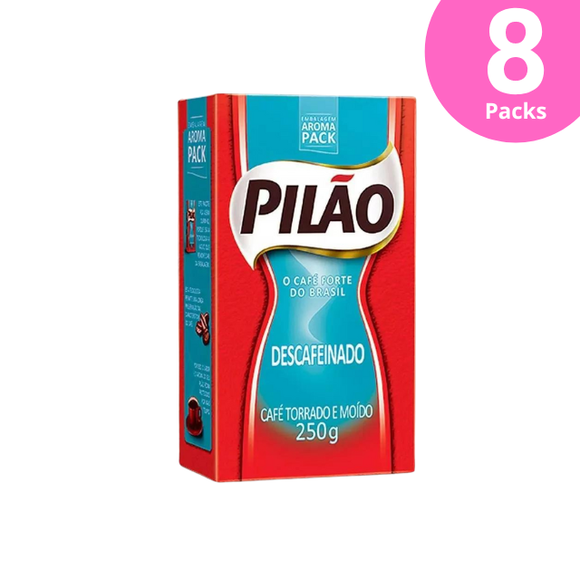 Café Molido descafeinado Pilão , paquete de 8 unidades (8 x 250 g, 8,8 oz) envasado al vacío