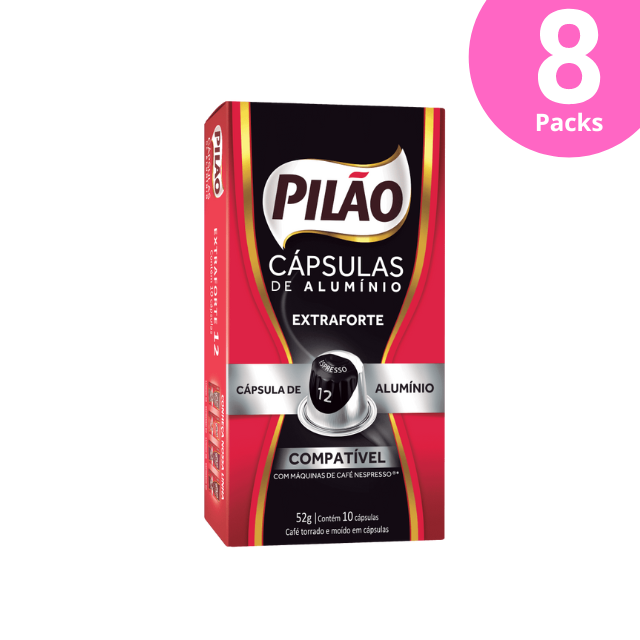8 balení kávových kapslí Pilão Extra Forte – hliník – 8 x 52 g/1,83 oz 10 kapslí – kompatibilní s Nespresso®