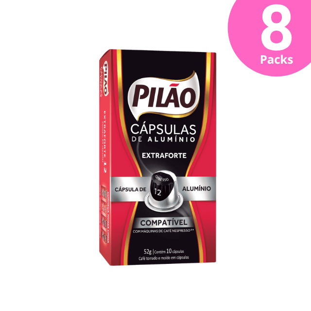 8 Packs Pilão Extra Forte Coffee Capsules - Aluminum - 8 x 52g/1.83oz 10 caps - Nespresso® Compatible