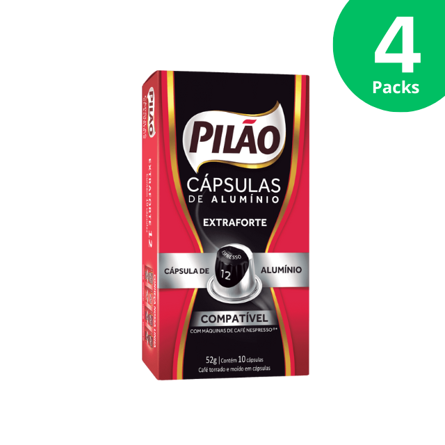 4 Paquetes de Cápsulas de Café Pilão Extra Forte - Aluminio - 4 x 52g/1.83oz 10 cápsulas - Compatible con Nespresso®