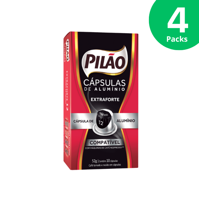 Confezione da 4 capsule di caffè Pilão Extra Forte - Alluminio - 4 x 52g/1.83oz 10 capsule - Compatibili con Nespresso®