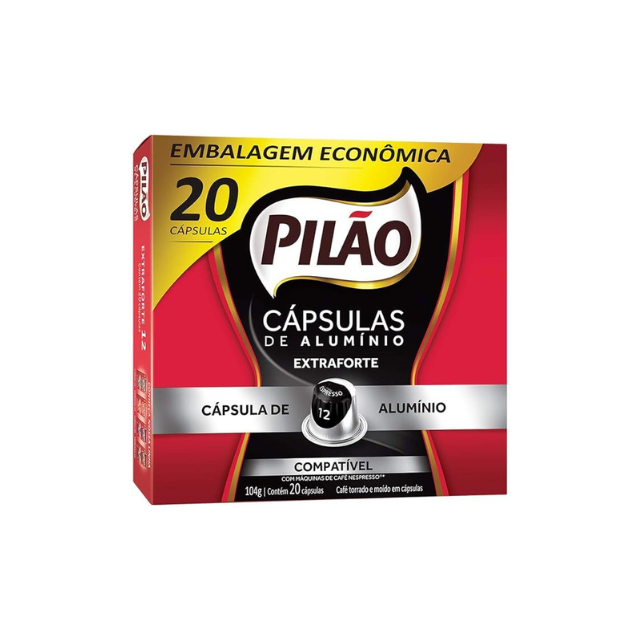 Capsules de Café Pilão Extra Fortes - Boîte de 20 unités - 104 grammes - Compatible Nexpresso
