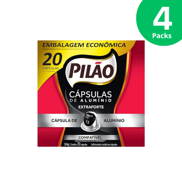 Capsules de Café Pilão Extra Fortes - Boîte de 20 unités - 104 grammes - Compatible Nexpresso