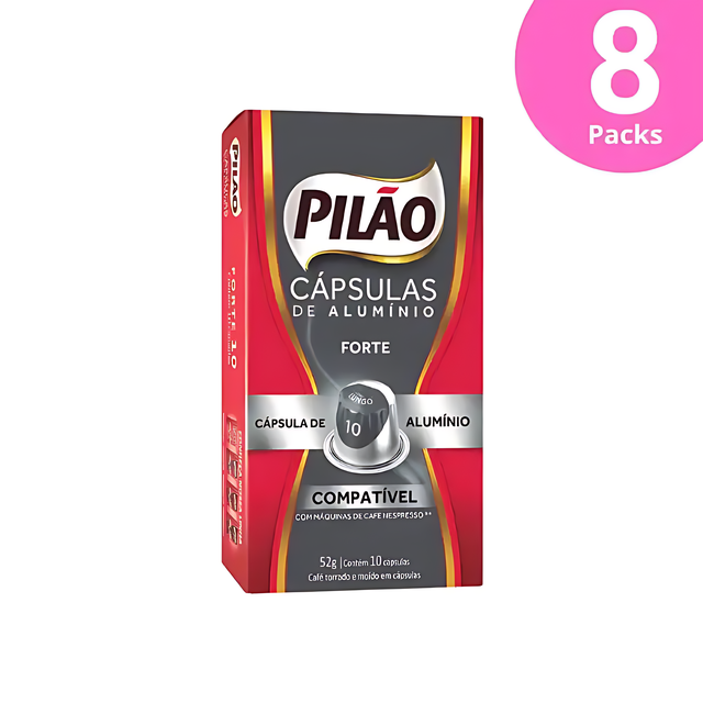 8-Pack Pilão Forte Coffee Capsules - Aluminum - 8 x 52g/1.83oz 10 caps - Nespresso® Compatible