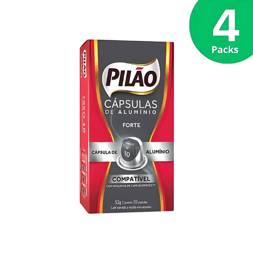 4-Pack Pilão Forte Coffee Capsules - Aluminum - 4 x 52g/1.83oz 10 caps - Nespresso® Compatible