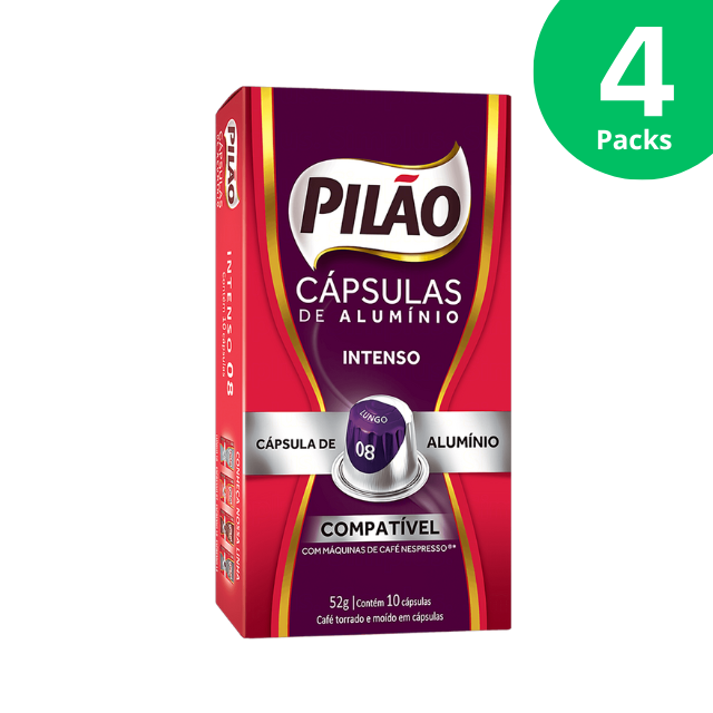 4 Packs Pilão Intense Coffee Capsules - Aluminum - 4 x 52g/1.83oz 10 caps - Nespresso® Compatible