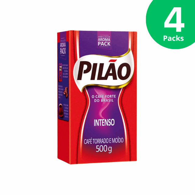 4-Pack Pilão Intense Ground Coffee, Vacuum Packed - 4 x 500g (17.6 oz)