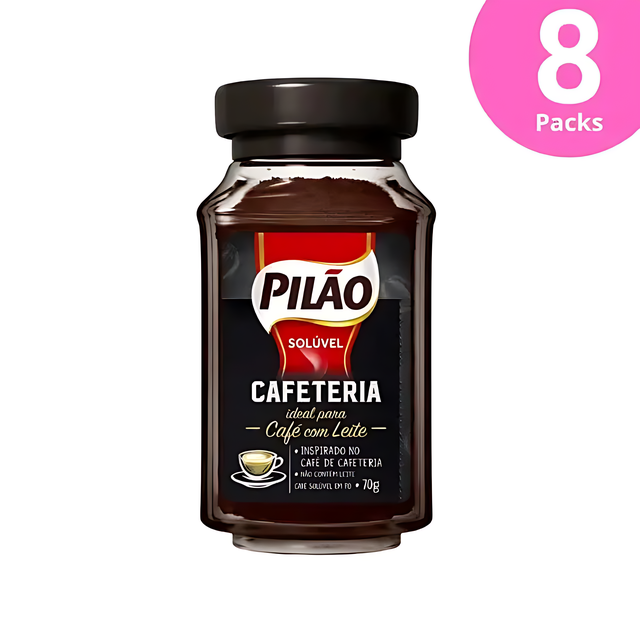 Paquete de 8 Pilão Café Instantáneo Soluble Cafetería Frasco de Vidrio - 8 x 70g (2.47 oz)