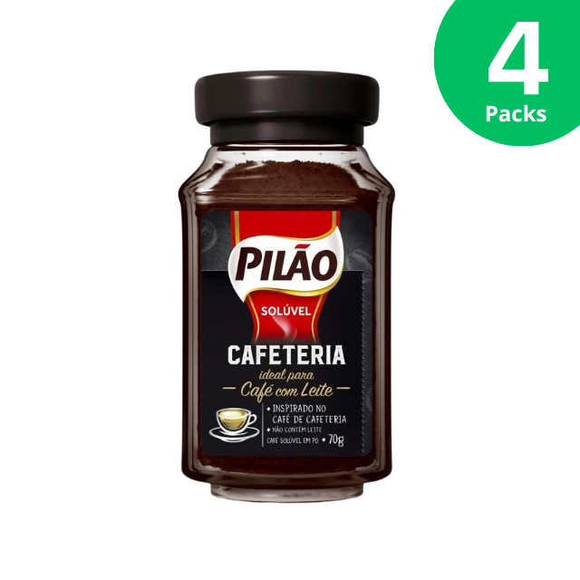 4 Packs Pilão Soluble Instant Coffee Cafeteria Glass Jar - 4 x 70g (2.47 oz)