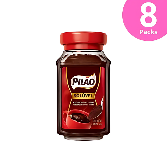 عبوة 8 من Pilão قهوة سريعة الذوبان في جرة زجاجية - 8 × 100 جم (3.53 أونصة) - قوية وذات نكهة غنية