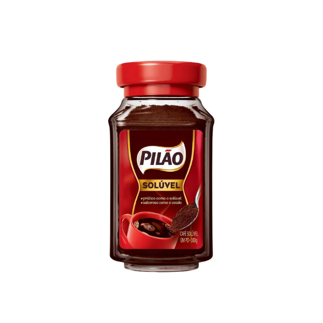 4 Packs Pilão Soluble Instant Coffee Glass Jar - 4 x 100g (3.53 oz) - Strong and Flavorful