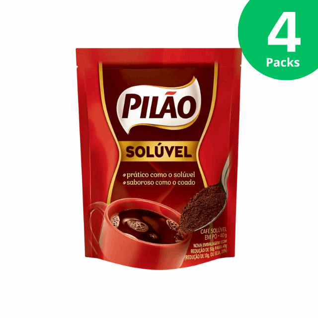 4 Packs Pilão Soluble Instant Coffee - 4 x 40g (1.41 oz)