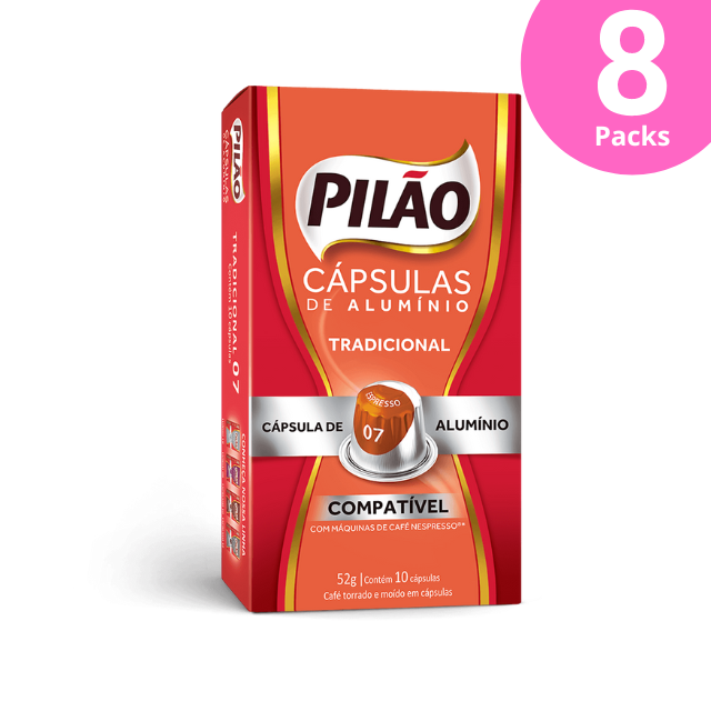 Pacote com 8 Cápsulas de Café Pilão Tradicional - Alumínio - 8 x 52g/1.83oz 10 cápsulas - Compatível com Nespresso®