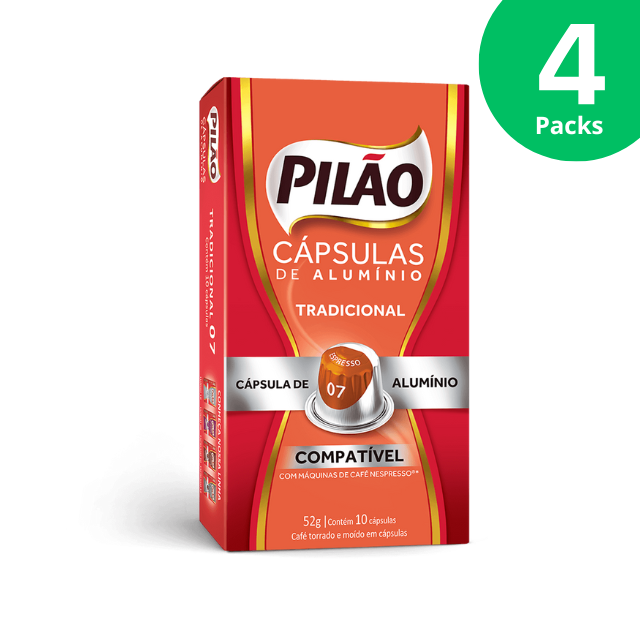 4 Packs Pilão Traditional Coffee Capsules - Aluminum - 4 x 52g/1.83oz 10 caps - Nespresso® Compatible