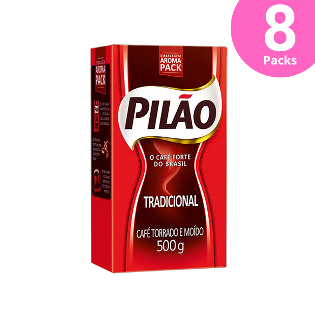 8-Pack Pilão Traditional Ground Coffee - 8 x 500g (17.6 oz)