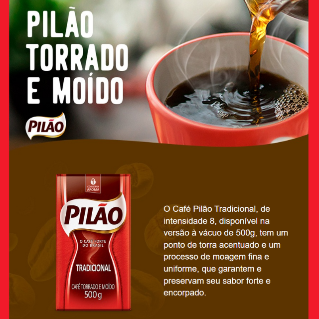 8 Packs Pilão Traditional Ground Coffee - 8 x 500g (17.6 oz)