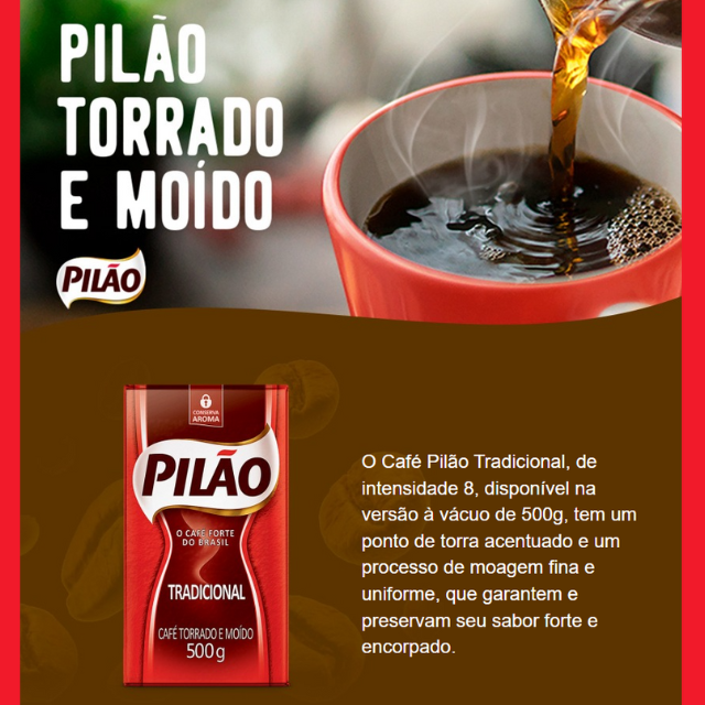 8 Pacotes de Café Moído Tradicional Pilão - 8 x 500g (17,6 oz)