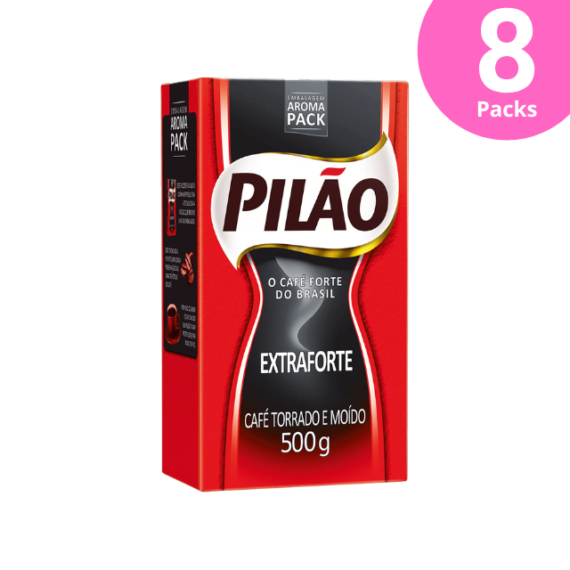 8 balení Pilão Extra silná/silná káva – mletá a pražená – 8 x 500 g (17,6 oz) vakuové balení