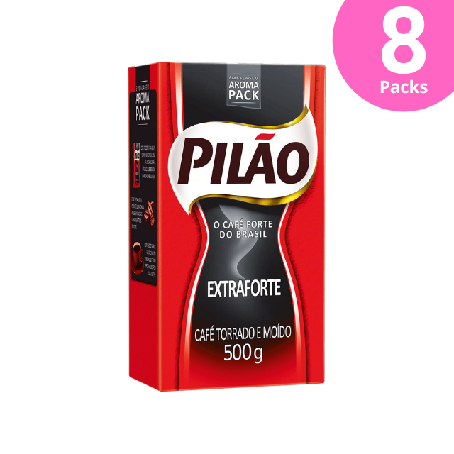 8 Packs Pilão Extra Forte/Strong Coffee – Ground & Roasted - 8 x 500g (17.6 oz) Vacuum Pack