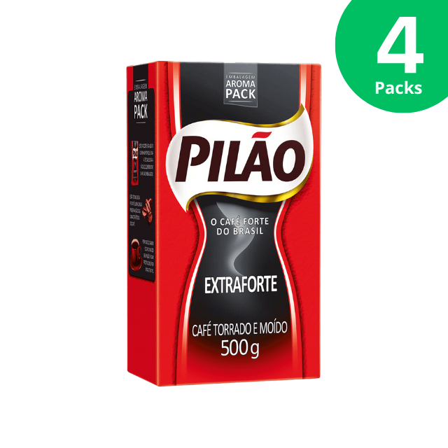 4 balení Pilão Extra silná/silná káva – mletá a pražená – 4 x 500 g (17,6 oz) vakuové balení