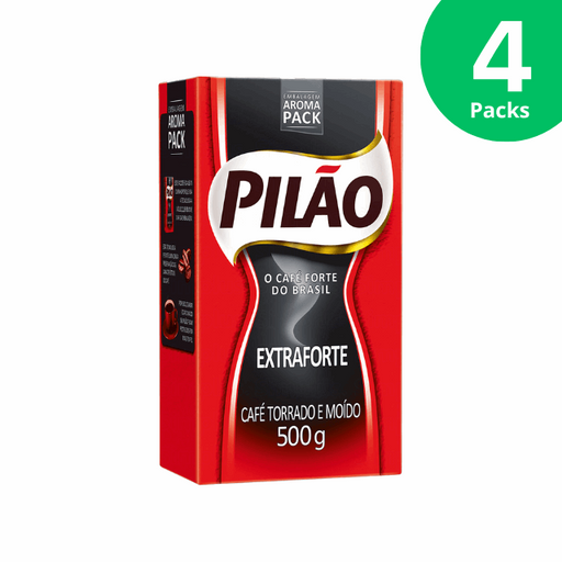 4 Packs Pilão Extra Forte/Strong Coffee – Ground & Roasted - 4 x 500g (17.6 oz) Vacuum Pack