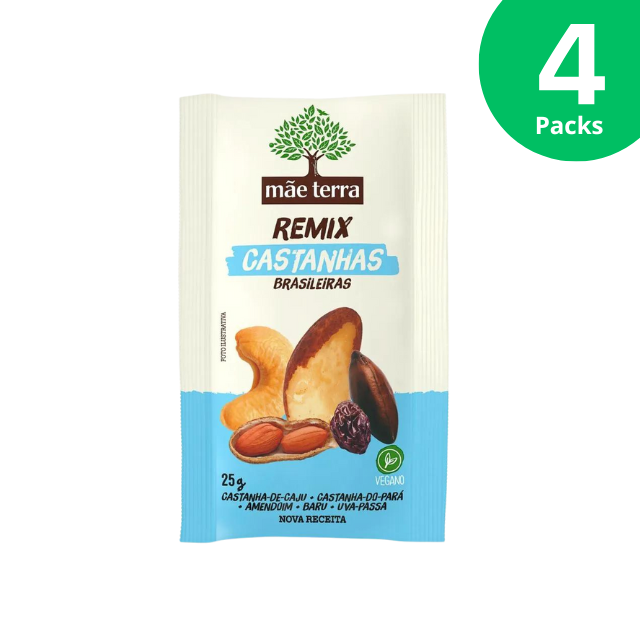 4 Packungen Pocket Mix Nüsse 4 x 25 g (0,88 oz) Mãe Terra – Vegan