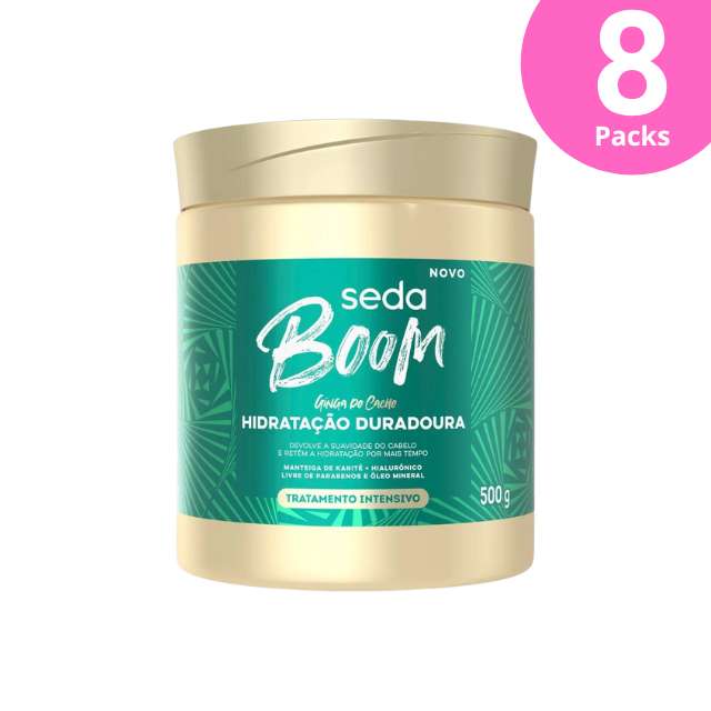 Paquete de 8 mascarillas de tratamiento intensivo de hidratación duradera Seda Boom - 8 x 500 g / 17,6 oz